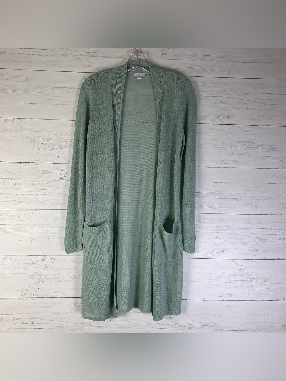 J JILL open front cardigan Long Tunic Sweater Linen Blend Long Sleeve Green Smal